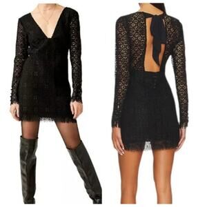 Free People Black Lace Mini Dress with Open Back Bow